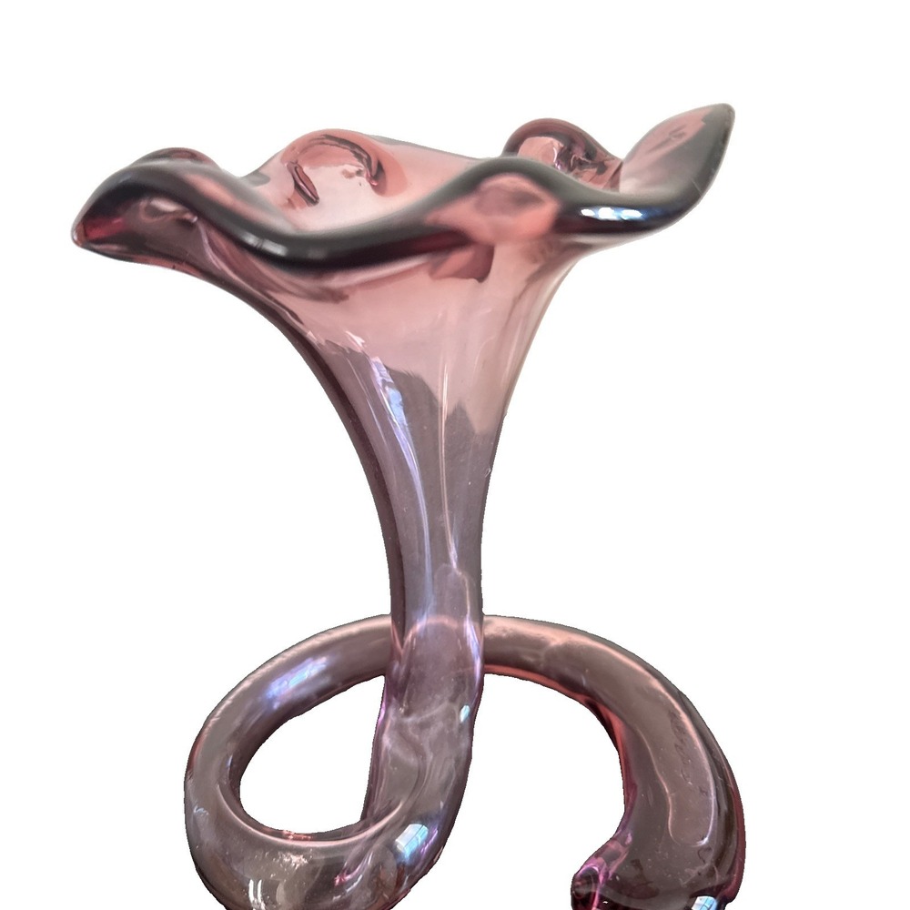 Vintage 1970 Murano Glass Plum Cornucopia Vase Trumpet Sculpture